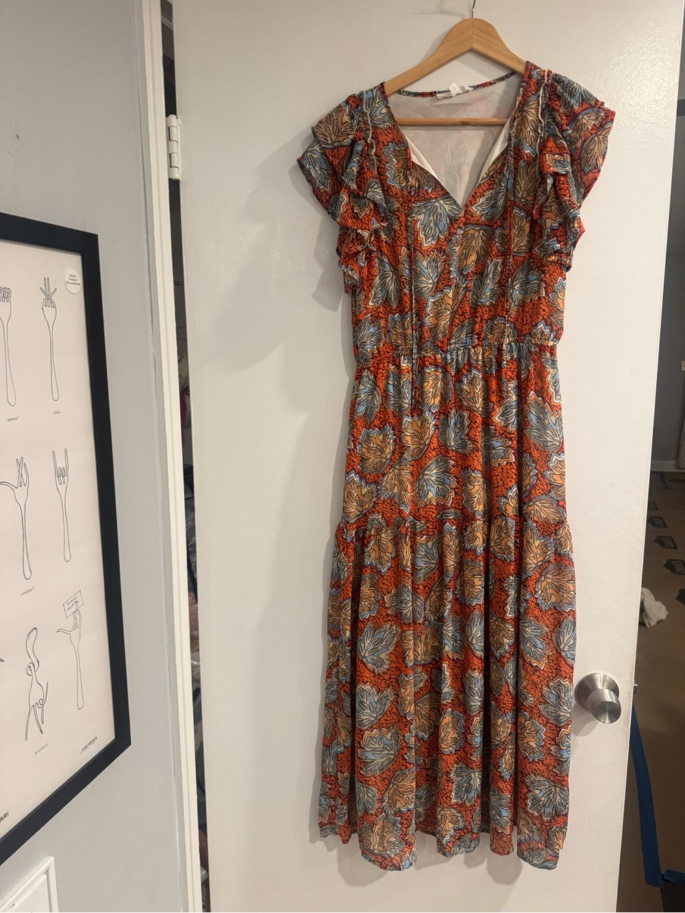 THML Orange Floral Maxi Dress with Blue Leaf Print